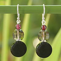 Garnet and smoky quartz dangle earrings, 'Red Carpet'