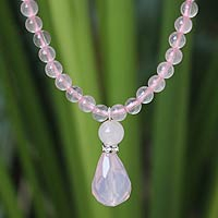 Rose quartz pendant necklace, 'Feminine Pink'