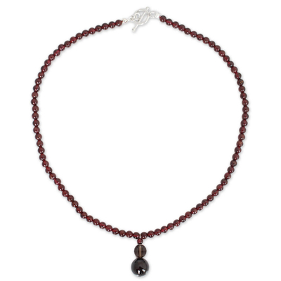 Halskette aus Granat und Rauchquarz - Perlen-Granat-Halskette aus Thailand
