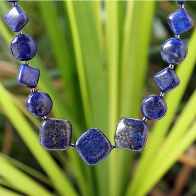 Lapis lazuli beaded necklace, 'Forever Blue' - Beaded Lapis Lazuli Necklace from Thailand