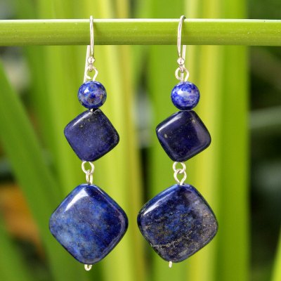 Lapis lazuli dangle earrings, 'Forever Blue' - Unique Thai Lapis Lazuli Dangle Earrings