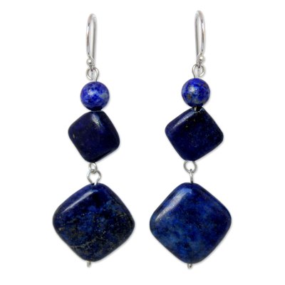 Lapis lazuli dangle earrings, 'Blue For You' - Unique Thai Lapis Lazuli Dangle Earrings
