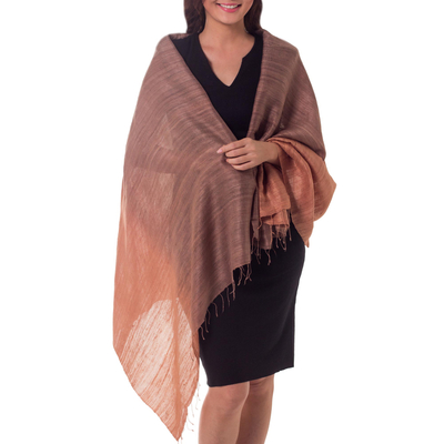 Silk shawl, 'Bold Spice' - Handcrafted Thai Silk Patterned Shawl