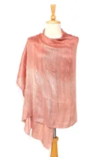 Silk shawl, 'Bold Rose' - Handcrafted Silk Shawl