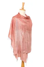 Silk shawl, 'Bold Rose' - Handcrafted Silk Shawl