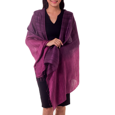 Silk shawl, 'Bold Violet' - Unique Silk Shawl
