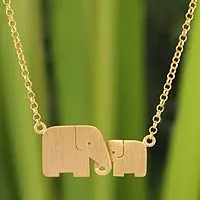 Gold-Vermeil-Anhänger-Halskette, „Family Love“ – Gold-Vermeil-Elefant-Halskette