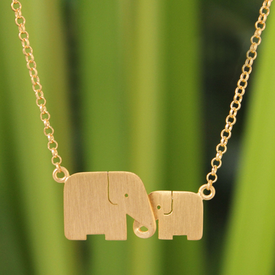 Gold vermeil pendant necklace, 'Family Love' - Gold Vermeil Elephant Necklace