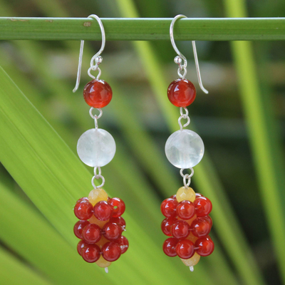 Carnelian and rose quartz dangle earrings, 'Passion's Promise' - Thai Carnelian and Quartz Dangle Earrings