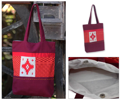 Cotton shoulder bag, 'Purple Geometry Stars' - Cotton Shoulder Bag Handmade in Thailand