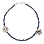Lapis lazuli beaded bracelet, 'Hill Tribe River' - Hill Tribe Silver and Lapis Lazuli Bracelet