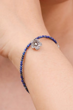 Lapis lazuli beaded bracelet, 'Hill Tribe River' - Hill Tribe Silver and Lapis Lazuli Bracelet