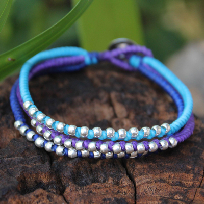 Silver accent braided bracelet, 'Cool Thai River' - Hill Tribe Silver Braided Bracelet