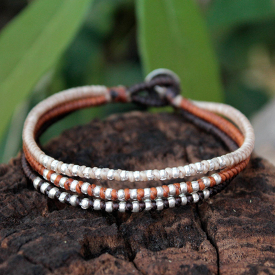 Silver accent braided bracelet, 'Cool Thai Autumn' - Handcrafted Hill Tribe Silver Braided Bracelet