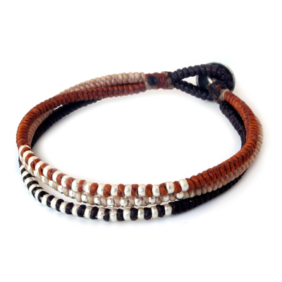 Silver accent braided bracelet, 'Cool Thai Autumn' - Handcrafted Hill Tribe Silver Braided Bracelet