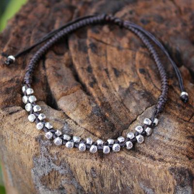 Silver accent braided bracelet, 'Hill Tribe Flowers' - Hand Crafted Floral Silver Braided Bracelet