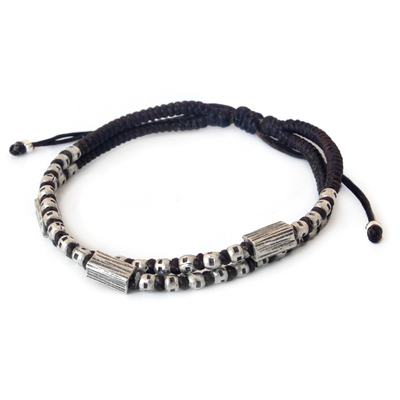 Silver accent braided bracelet, 'Hill Tribe Geometry' - Hill Tribe Silver Braided Bracelet