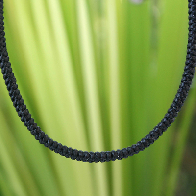 Silver accent braided necklace, 'Night Path' - Unique Cord Necklace