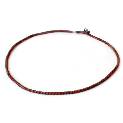 Silver accent braided necklace, 'Earth's Path' - Cord Necklace from Thailand