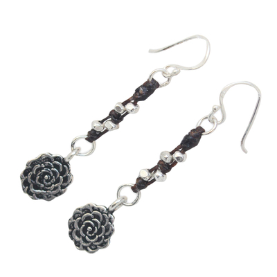 Silver dangle earrings, 'Urban Blossom' - Unique Floral Silver Dangle Earrings