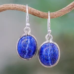 Lapis lazuli dangle earrings, 'Majestic Blue' - Thai Sterling Silver and Lapis Lazuli Earrings
