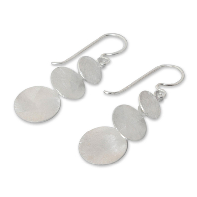 Sterling silver dangle earrings, 'Lunar Fanfare' - Hand Made Modern Sterling Silver Dangle Earrings