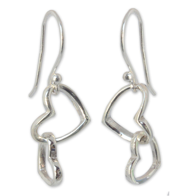 Sterling silver heart earrings, 'Locked in Love' - Women's Heart Shaped Sterling Silver Dangle Earrings