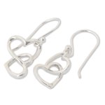 Sterling silver heart earrings, 'Locked in Love' - Women's Heart Shaped Sterling Silver Dangle Earrings