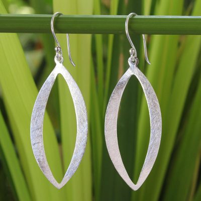 Sterling silver dangle earrings, 'Elliptical Siam' - Modern Sterling Silver Dangle Earrings
