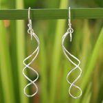 Sterling silver dangle earrings, 'Gentle Sigh' - Handcrafted Modern Sterling Silver Dangle Earrings
