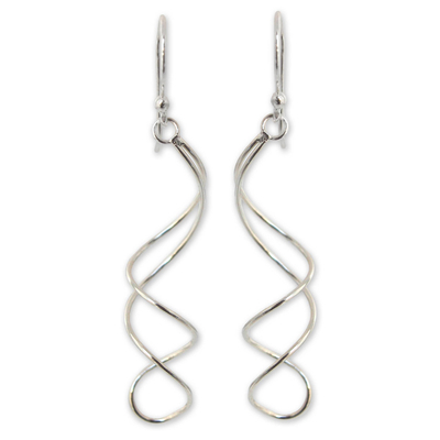 Sterling silver dangle earrings, 'Gentle Sigh' - Handcrafted Modern Sterling Silver Dangle Earrings