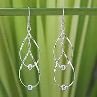 Sterling silver dangle earrings, 'Fabulous' - Handcrafted Modern Sterling Silver Dangle Earrings