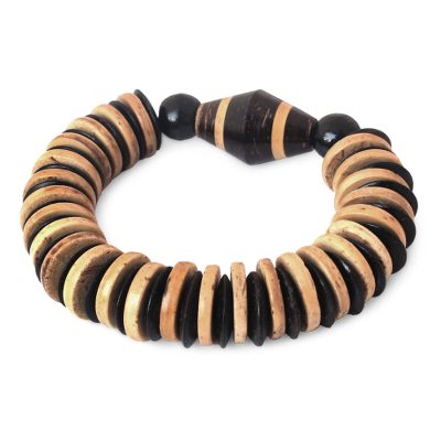 Coconut shell and wood stretch bracelet