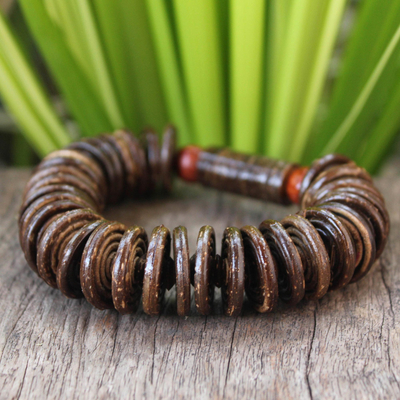 Coconut shell and wood stretch bracelet, Natures Secret