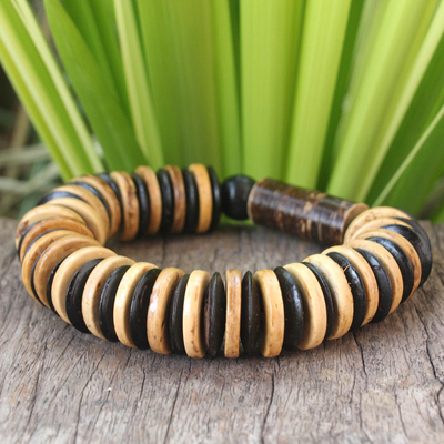Coconut shell and wood stretch bracelet, Pure Nature