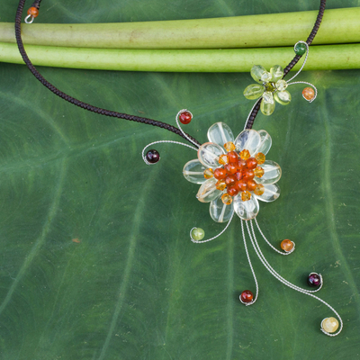 Carnelian and citrine choker, 'Gorgeous Blossom' - Citrine and Carnelian Flower Necklace