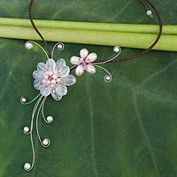 Cultured pearl and rose quartz choker, 'Gorgeous Blossom' - Alluring Floral Rose Quartz and Pearl Necklace