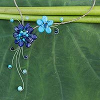 Lapis lazuli choker, 'Gorgeous Blossom' - Artisan Crafted Lapis Lazuli Flower Necklace