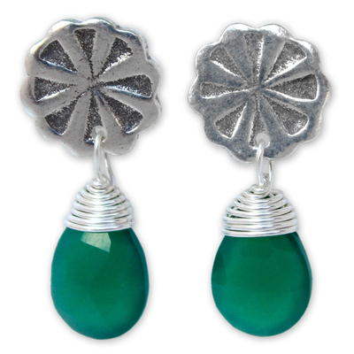 Unique Floral Silver and Chalcedony Earrings