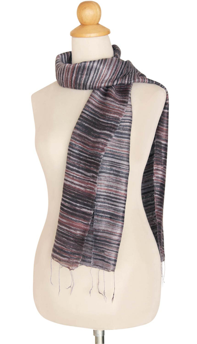Silk batik scarf, 'Mae Nam Khong Mist' - Handcrafted Batik Silk Scarf