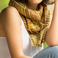 Silk batik scarf, 'Mae Nam Khong Honey' - Hand Crafted Batik Silk Scarf