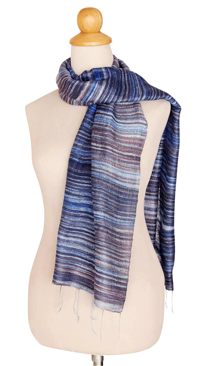 Silk batik scarf, 'Mae Nam Khong Waters' - Batik Silk Scarf