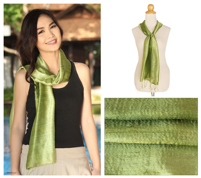Silk scarf, 'Jade Duality' - Thai Silk Batik Scarf