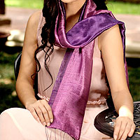 Silk scarf, 'Violet Duality' - Handcrafted Thai Batik Natural Silk Scarf 