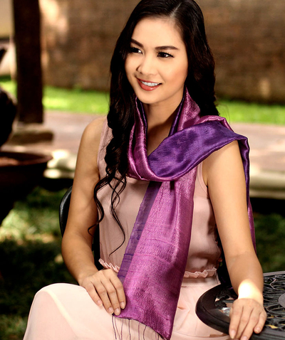 Silk scarf, 'Violet Duality' - Handmade Purple Silk Scarf from Thailand