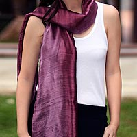 Silk batik scarf, 'Orchid Duality'