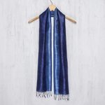 Silk batik scarf, 'Bluebell Duality' - Handcrafted Batik Silk Scarf