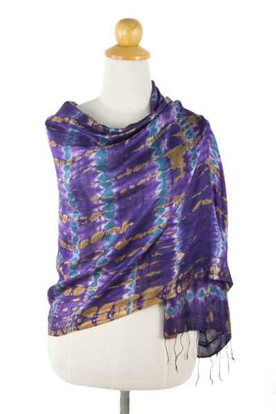 Silk shawl, 'Orchid Mystique' - Fair Trade Tie Dye Silk Shawl