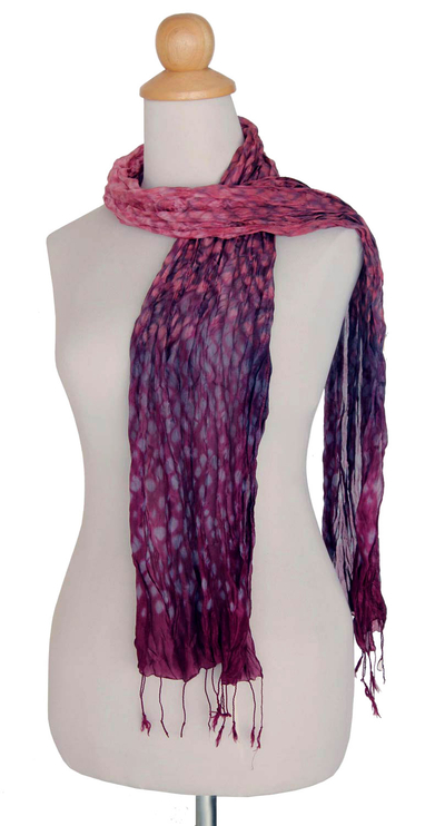 Tie-dyed scarf, 'Fabulous Wine' - Tie Dye Scarf