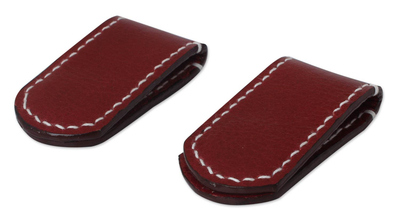 Leather money clips, 'Smart Spender' (pair) - Leather money clips (Pair)